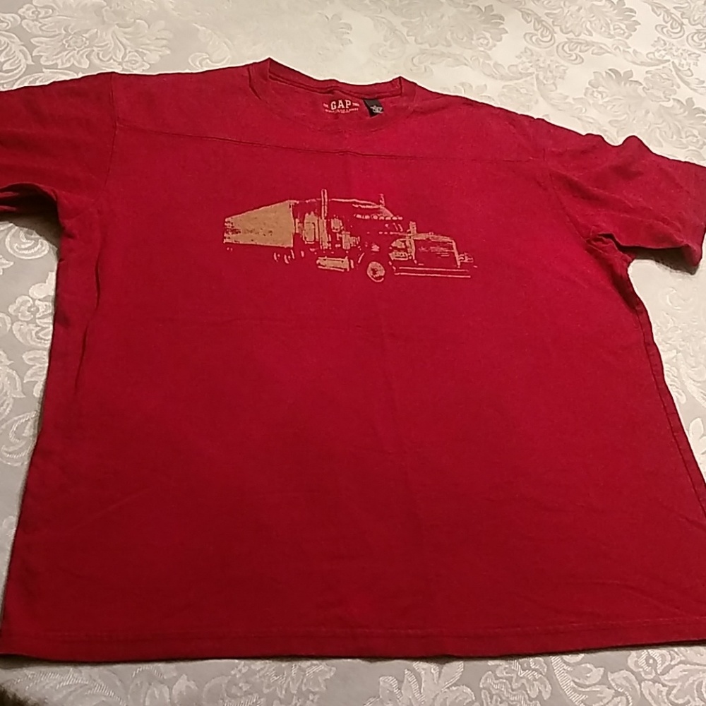 Gap Men's T-shirt in red with truck screen printed